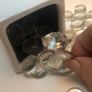 Metal and Rhinestone Stone Scarf Ring in Silver